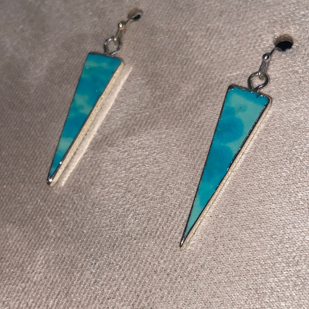 Chic Silver Plated Triangle Jewelry Set with Natural Turquoise. New! - Picture 7 of 10